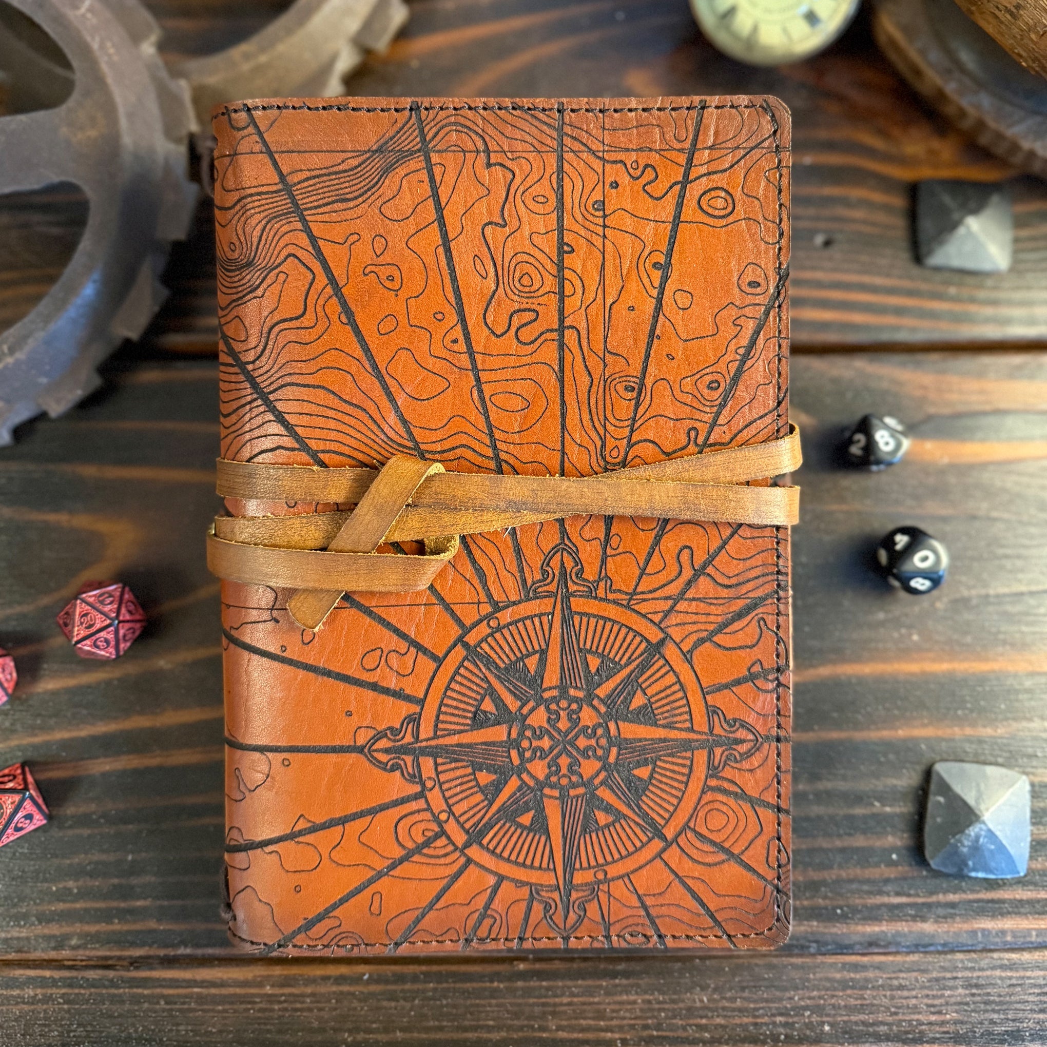 Premium Leather Adventure Journal - Atlas Design - The Wyverns Workshop