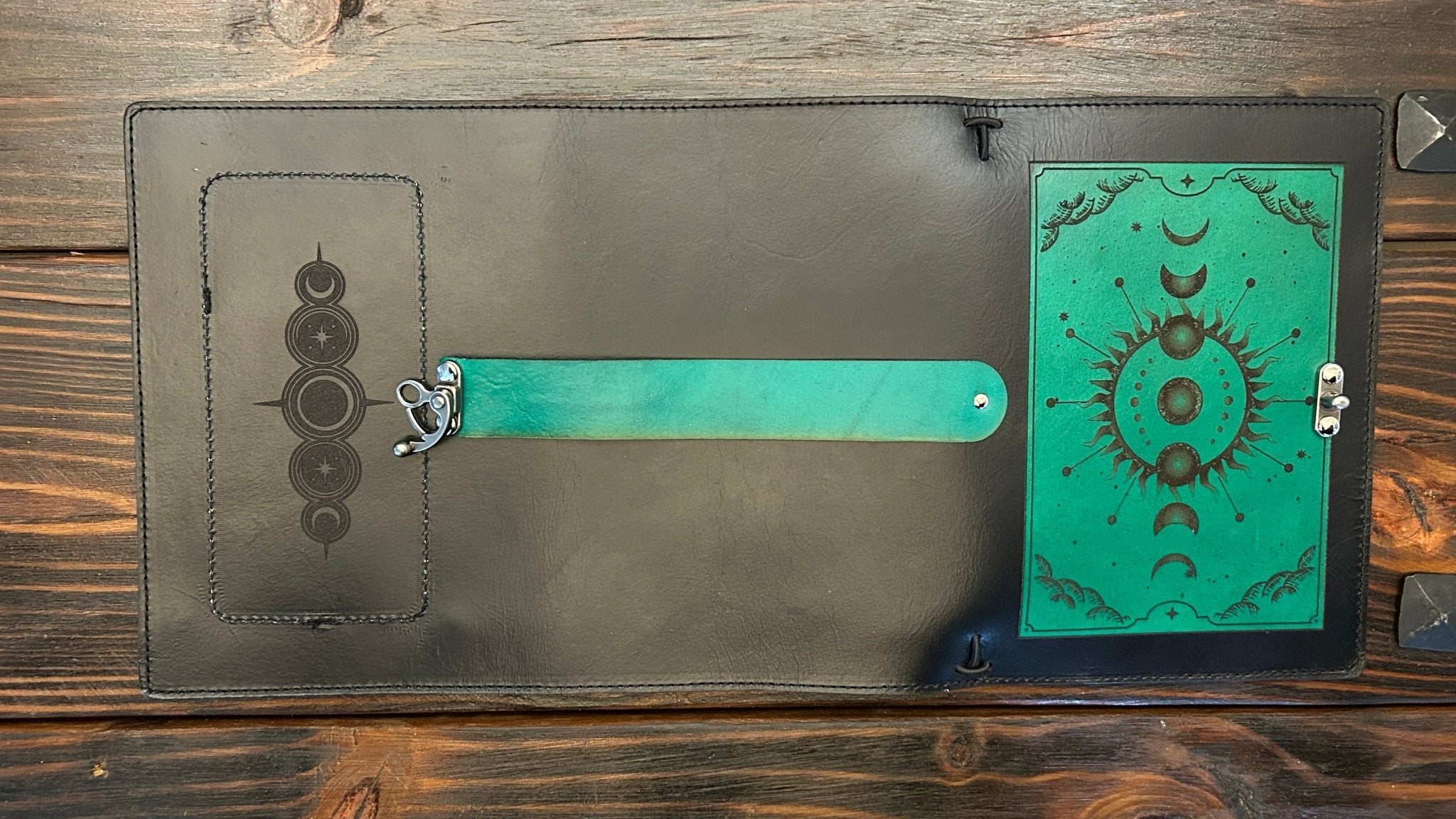 Premium Leather Adventure Journal - Celestial Sunburst Design - The Wyverns Workshop