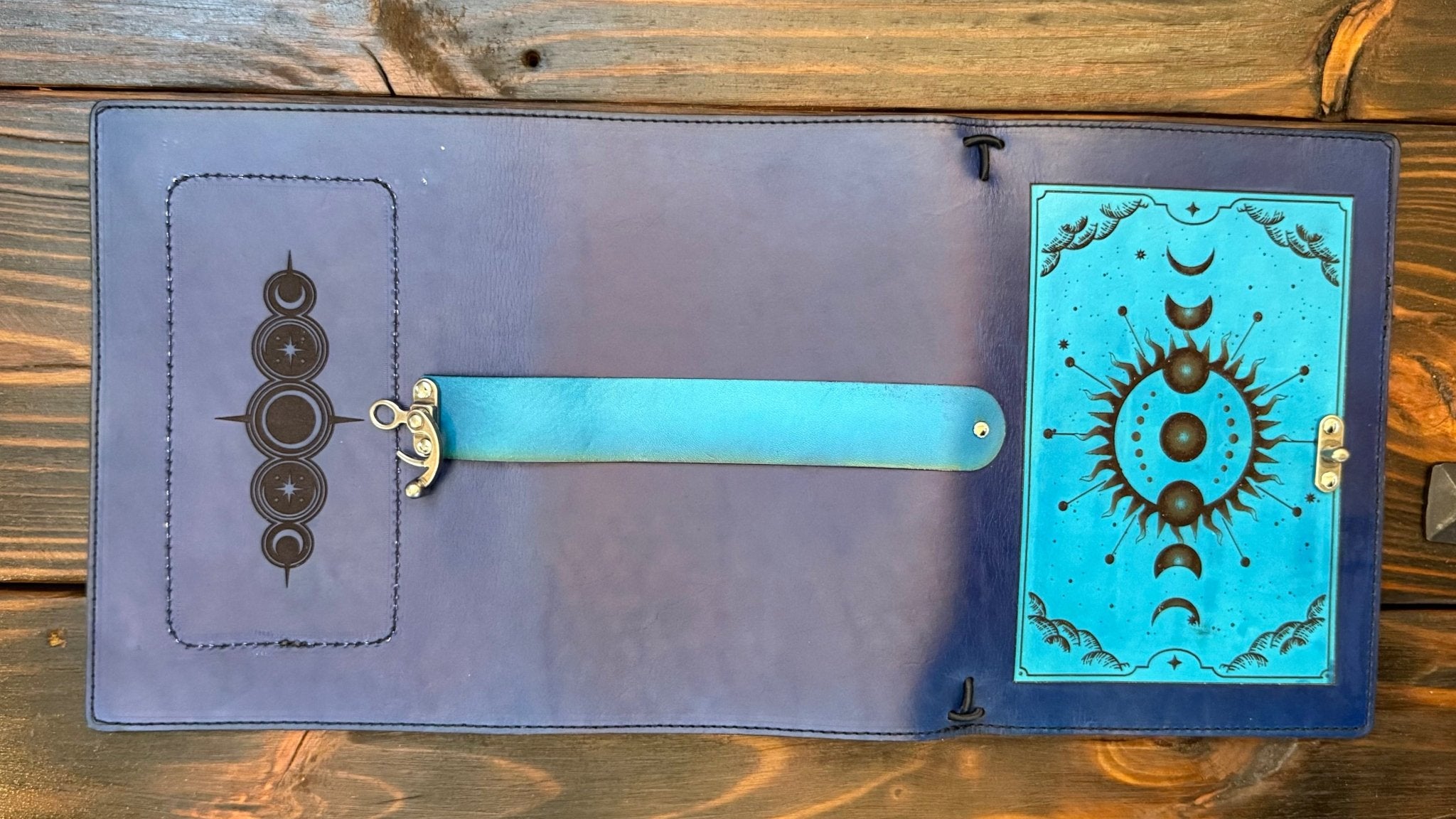 Premium Leather Adventure Journal - Celestial Sunburst Design - The Wyverns Workshop