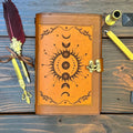 Premium Leather Adventure Journal - Celestial Sunburst Design - The Wyverns Workshop