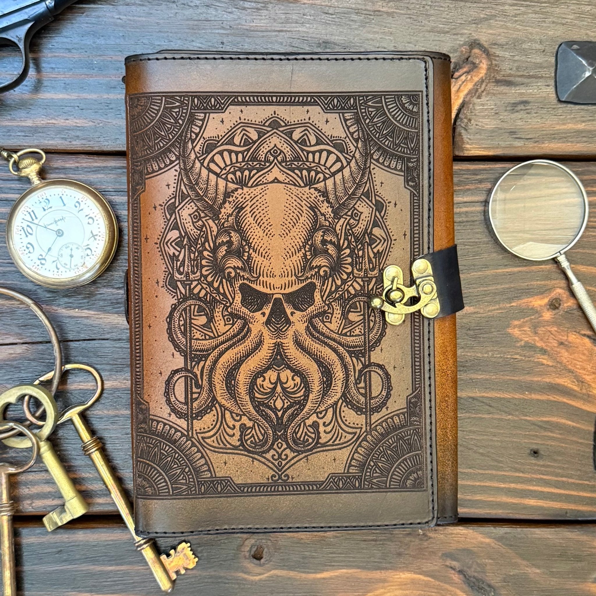 Premium Leather Adventure Journal - Cthulhu Design - The Wyverns Workshop