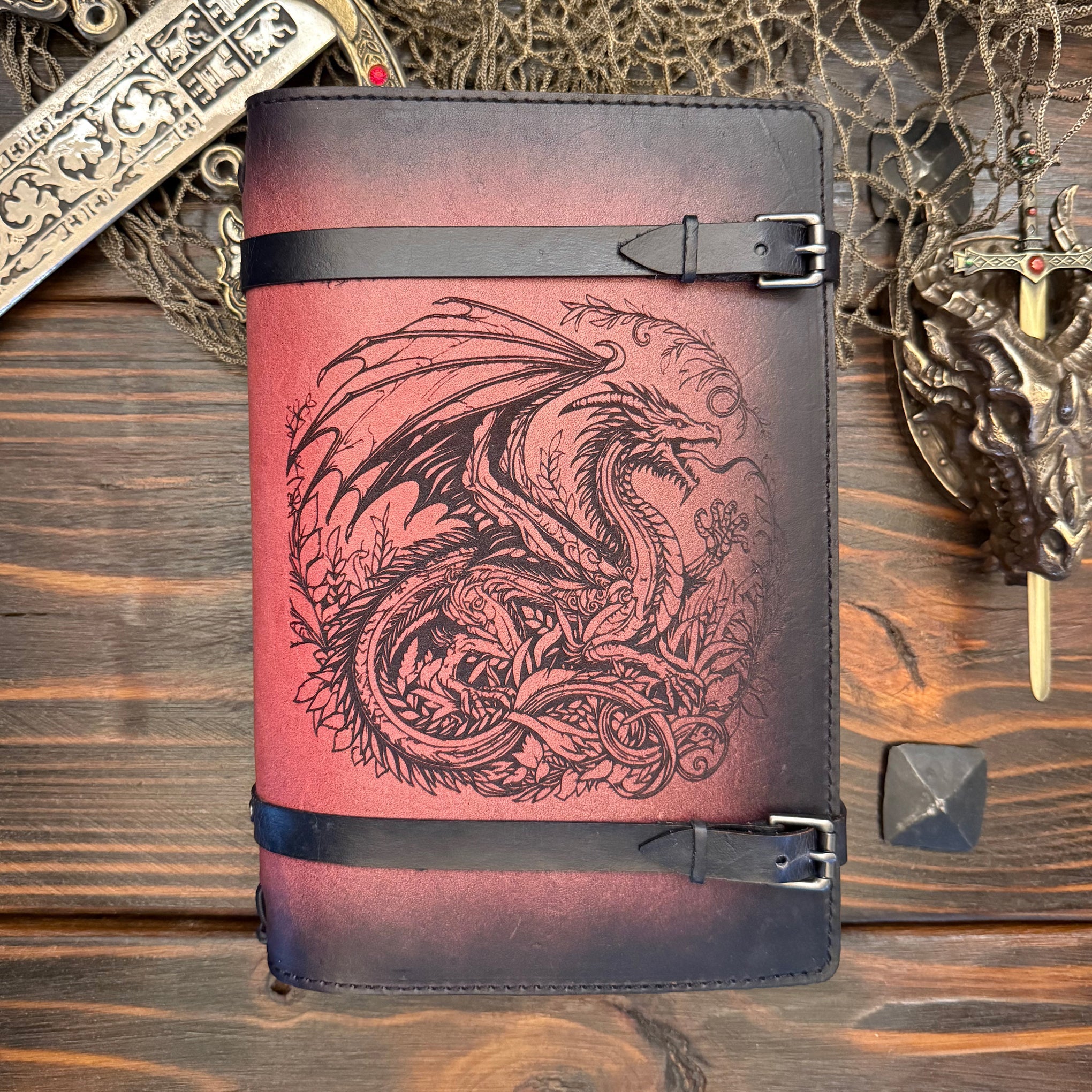 Premium Leather Adventure Journal - Dragon Design - The Wyverns Workshop