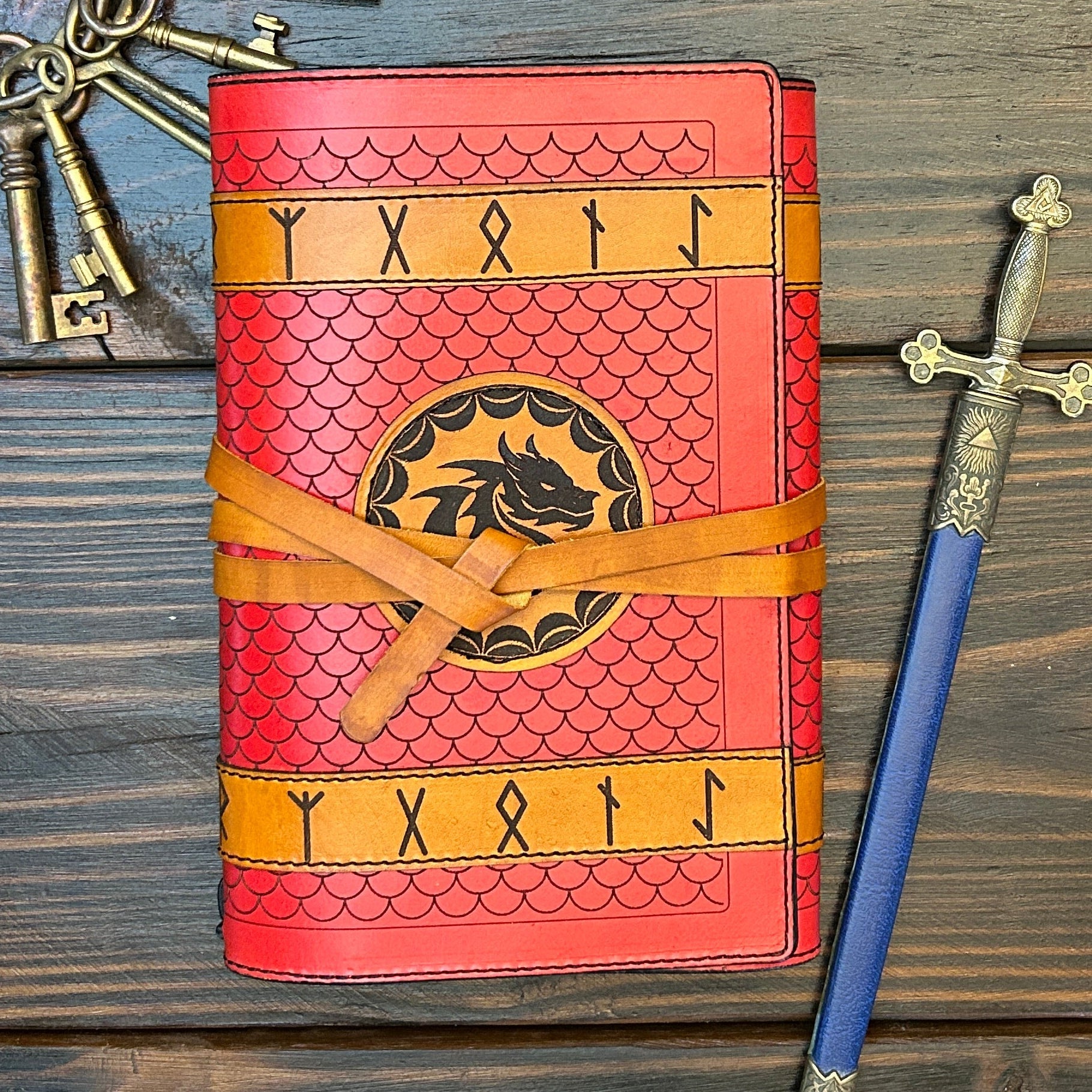 Premium Leather Adventure Journal - Dragon Runes - The Wyverns Workshop