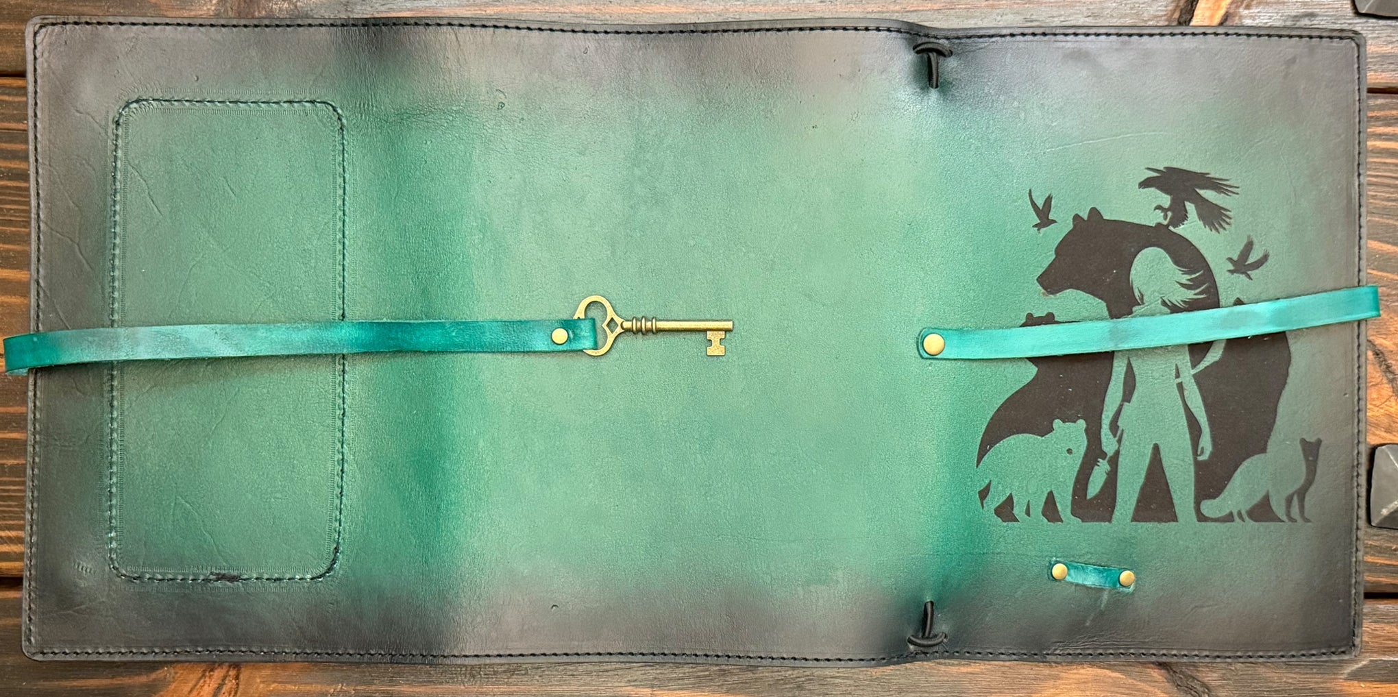 Premium Leather Adventure Journal - Druid & Forest Animals Design - The Wyverns Workshop
