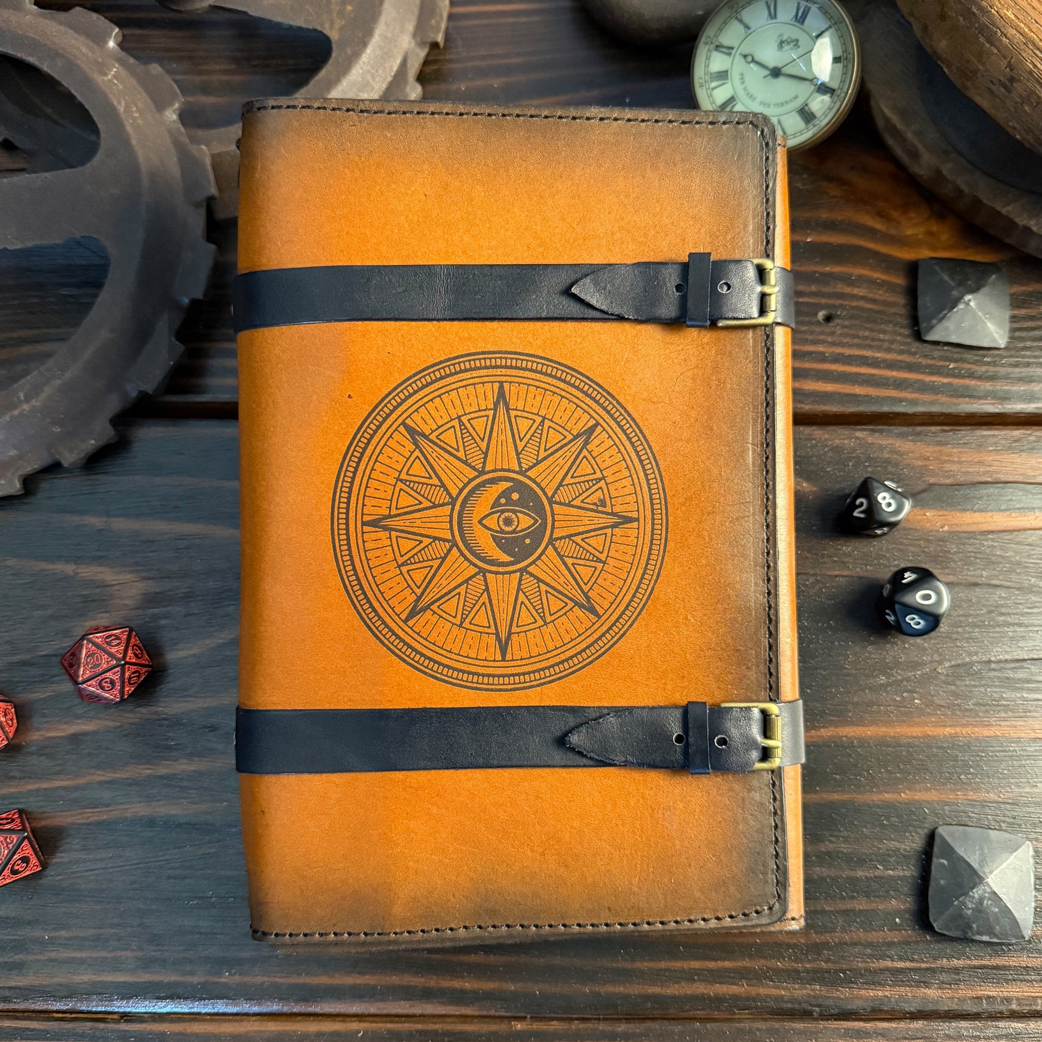 Premium Leather Adventure Journal - Eldritch Celestial Design - The Wyverns Workshop
