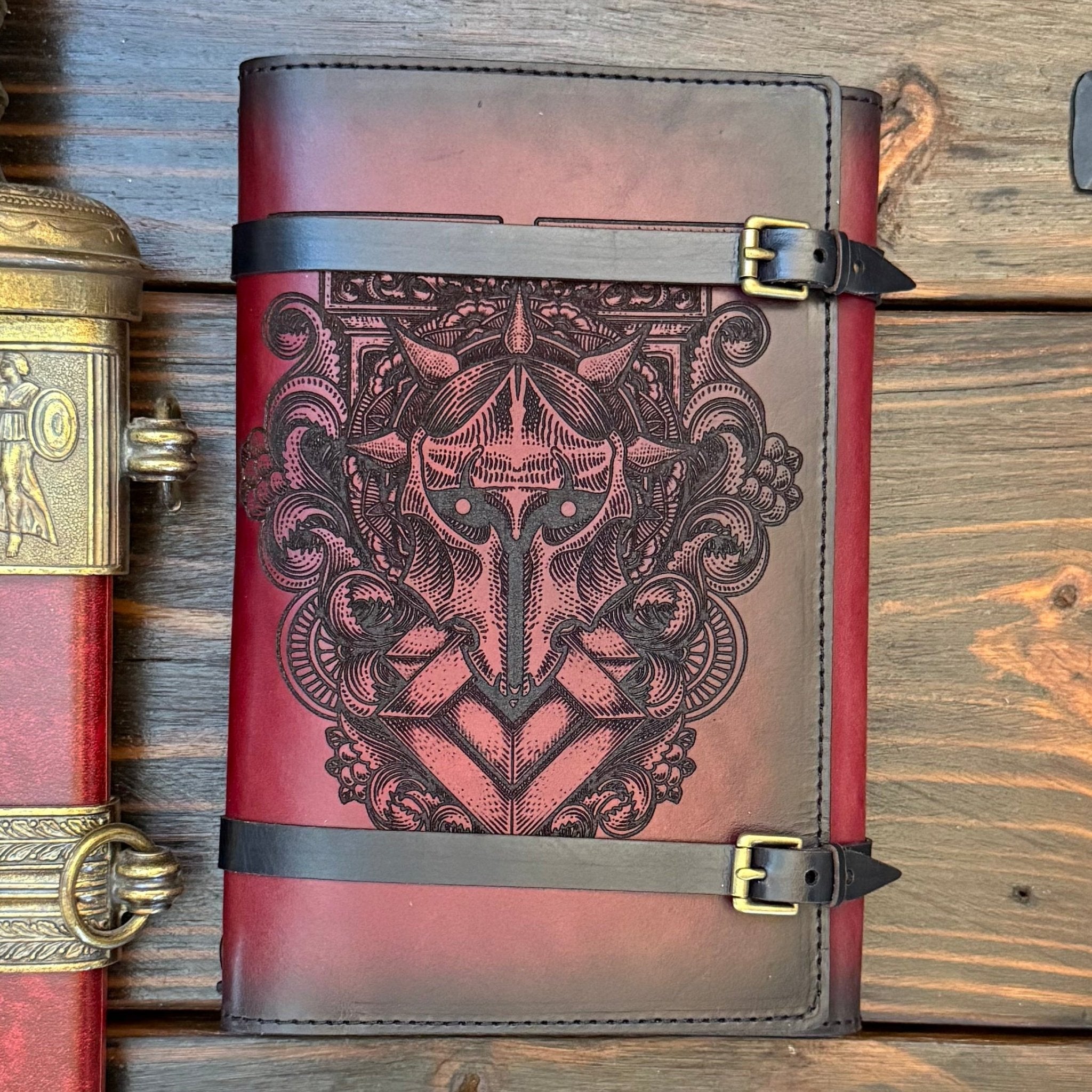 Premium Leather Adventure Journal - Fantasy Warrior Design - The Wyverns Workshop