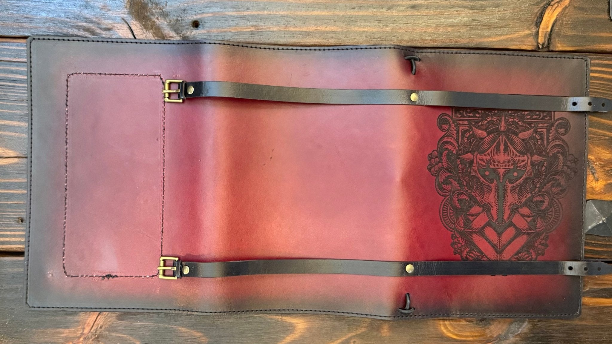Premium Leather Adventure Journal - Fantasy Warrior Design - The Wyverns Workshop