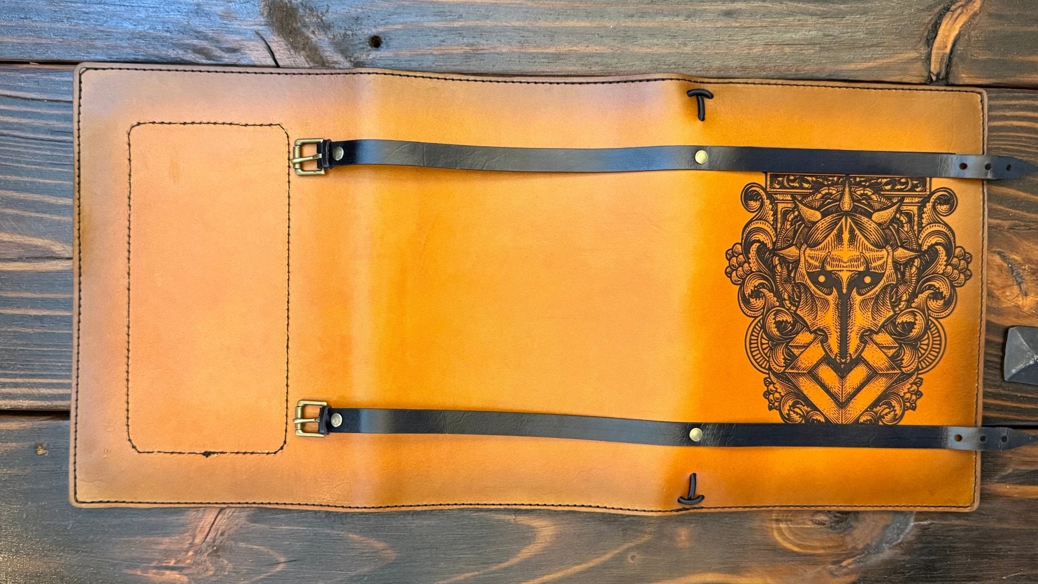 Premium Leather Adventure Journal - Fantasy Warrior Design - The Wyverns Workshop