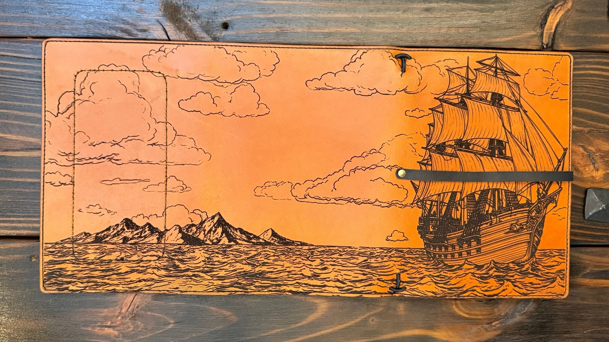 Premium Leather Adventure Journal - Ocean Explorer Design - The Wyverns Workshop
