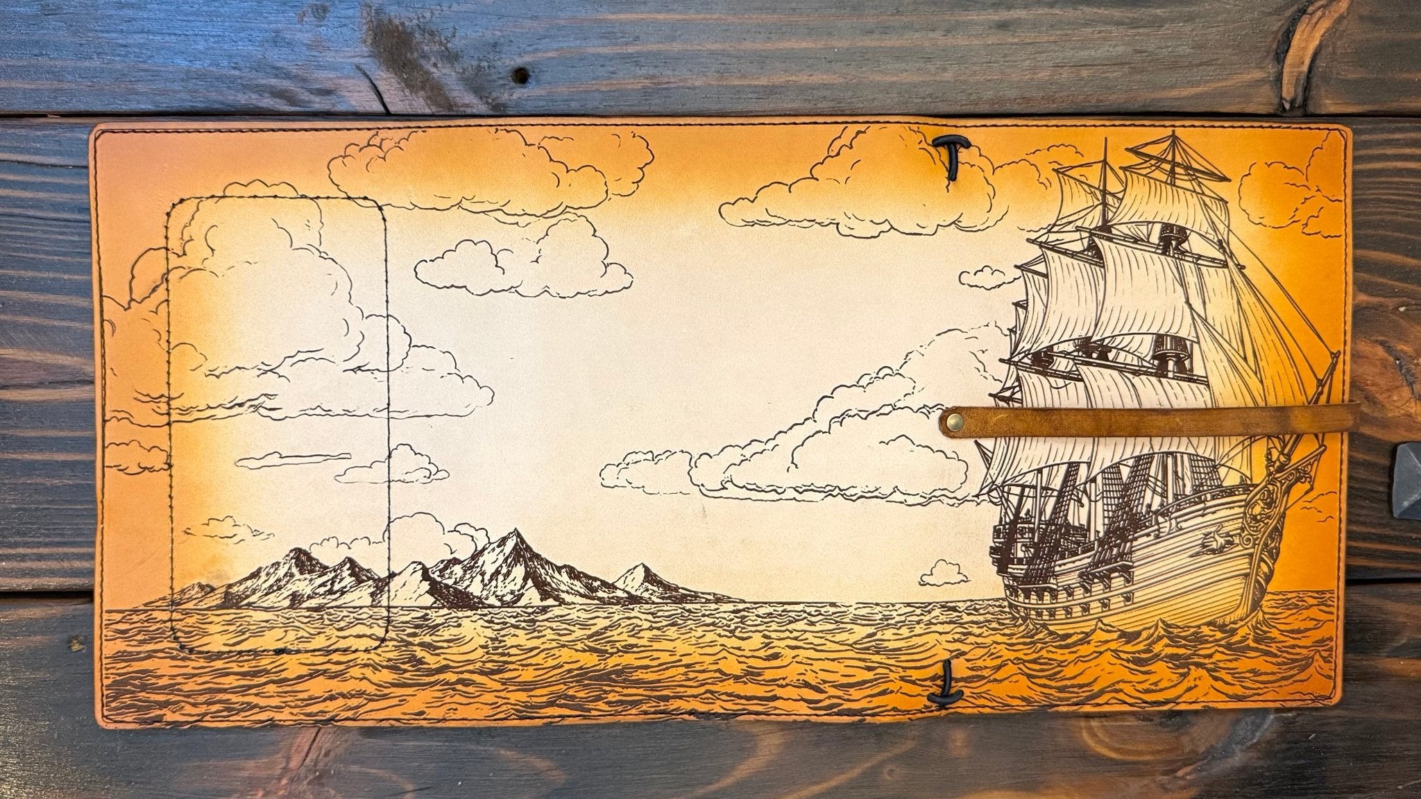 Premium Leather Adventure Journal - Ocean Explorer Design - The Wyverns Workshop