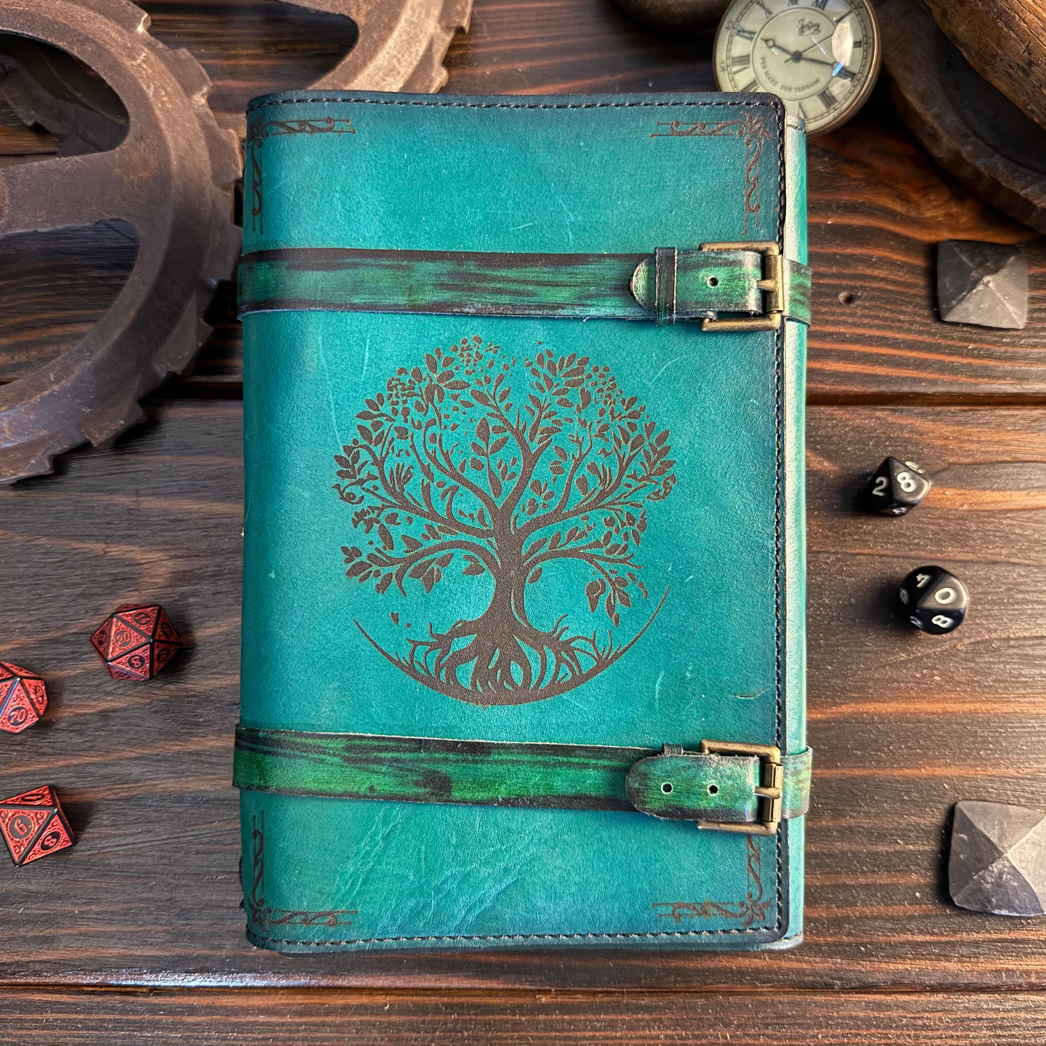 Premium Leather Adventure Journal - Tree of Realms Design - The Wyverns Workshop