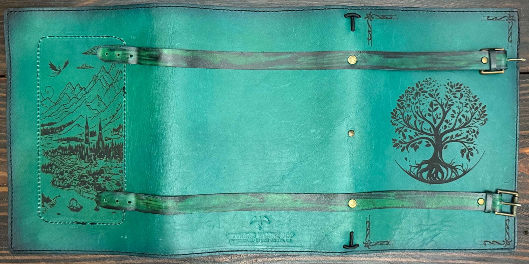 Premium Leather Adventure Journal - Tree of Realms Design - The Wyverns Workshop