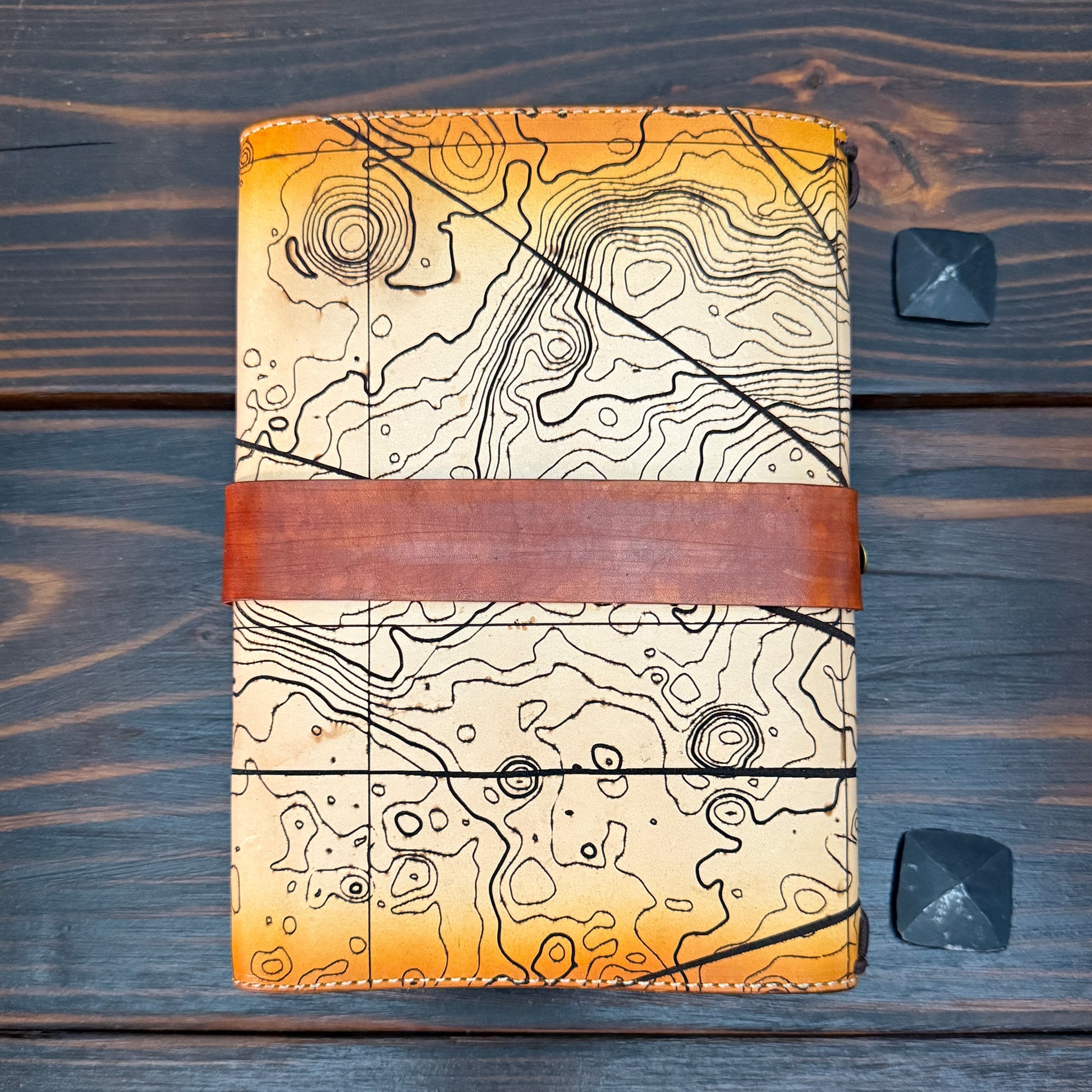 Premium Leather Travelers Journal - Atlas Design - The Wyverns Workshop
