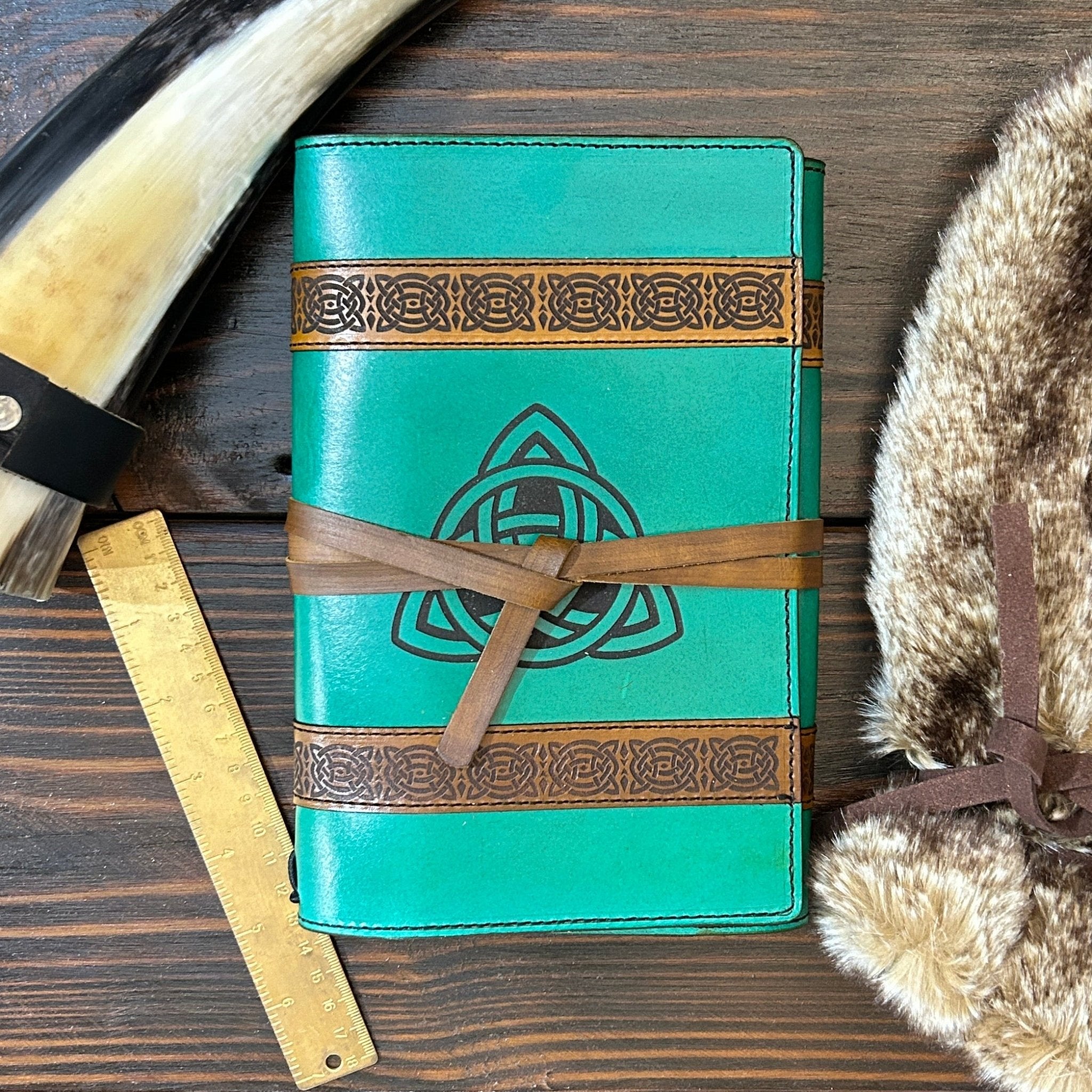 Premium Leather Travelers Journal - Celtic Design - The Wyverns Workshop