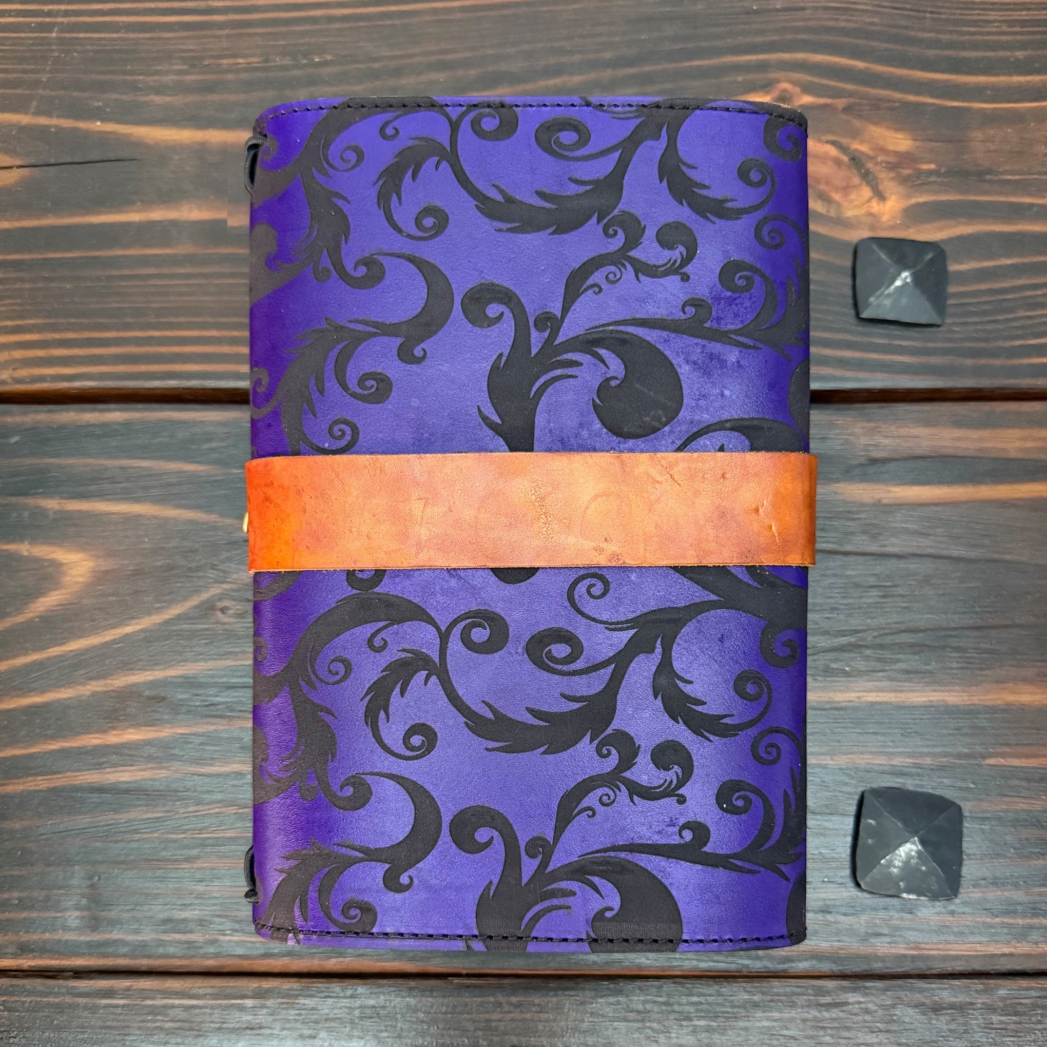 Premium Leather Travelers Journal - Enchanted Scrolls Design - The Wyverns Workshop