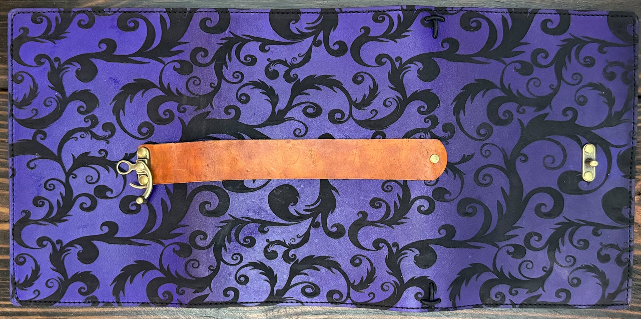 Premium Leather Travelers Journal - Enchanted Scrolls Design - The Wyverns Workshop