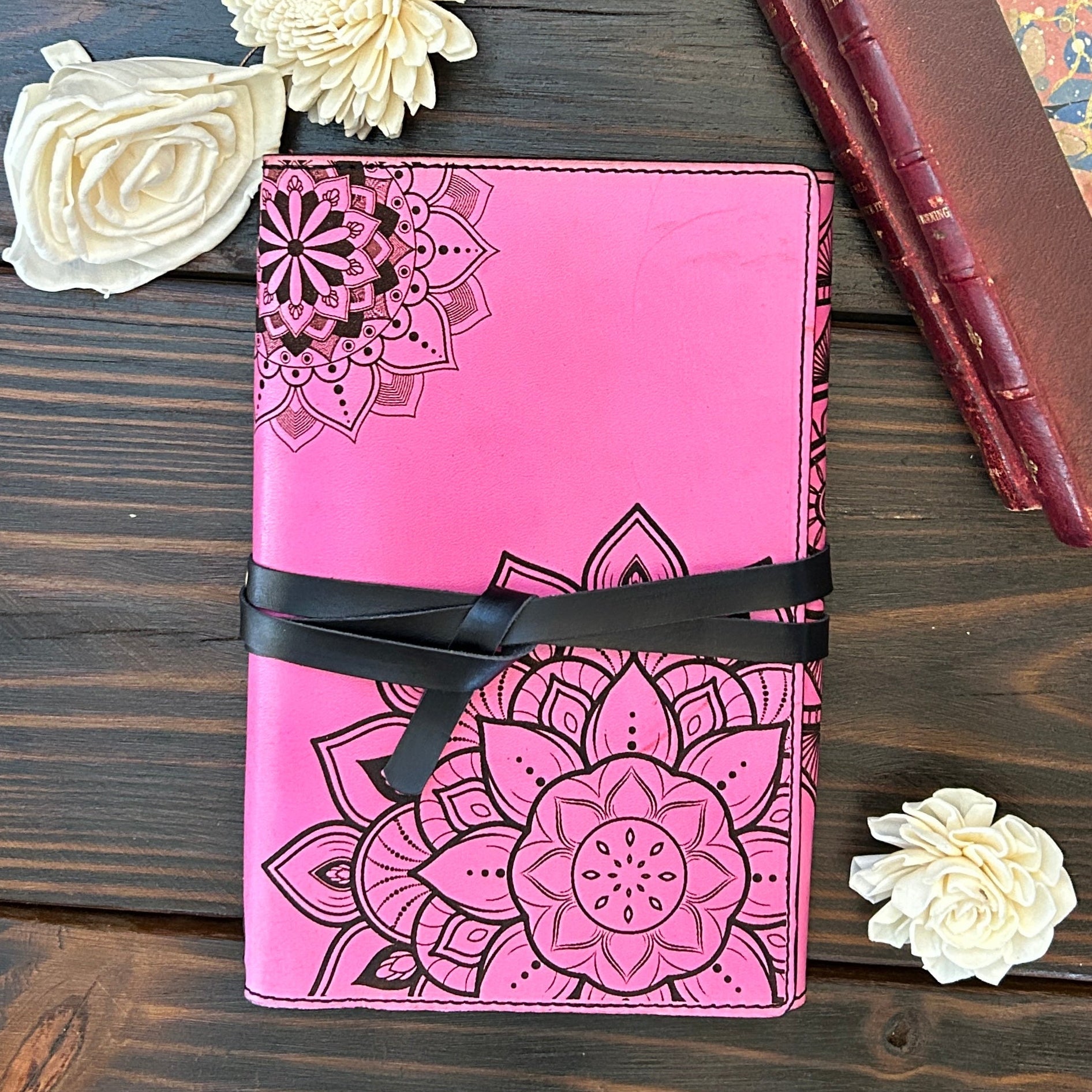 Premium Leather Travelers Journal - Mandala Design - The Wyverns Workshop