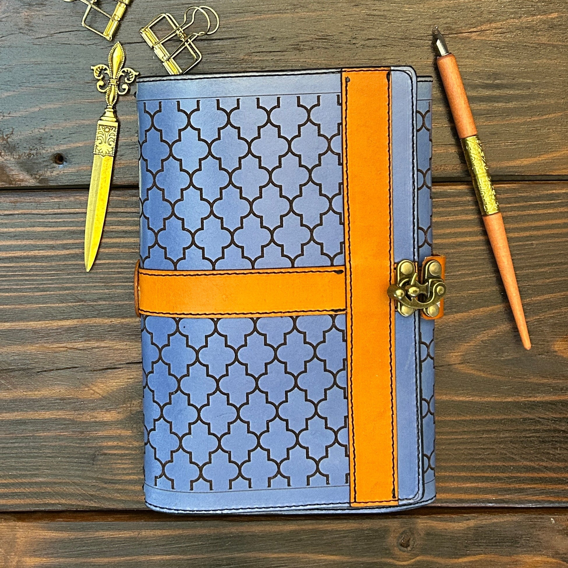 Premium Leather Travelers Journal - Moroccan Mosaic Design - The Wyverns Workshop