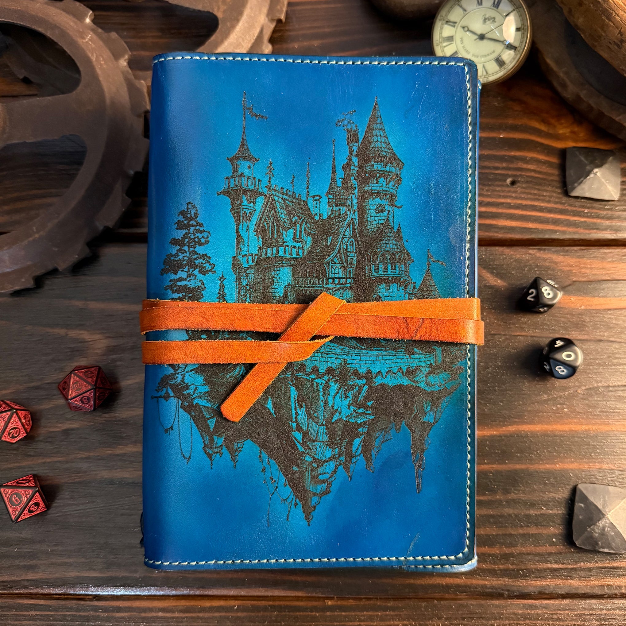 Premium Leather Travelers Journal - Mystic Castle Design - The Wyverns Workshop
