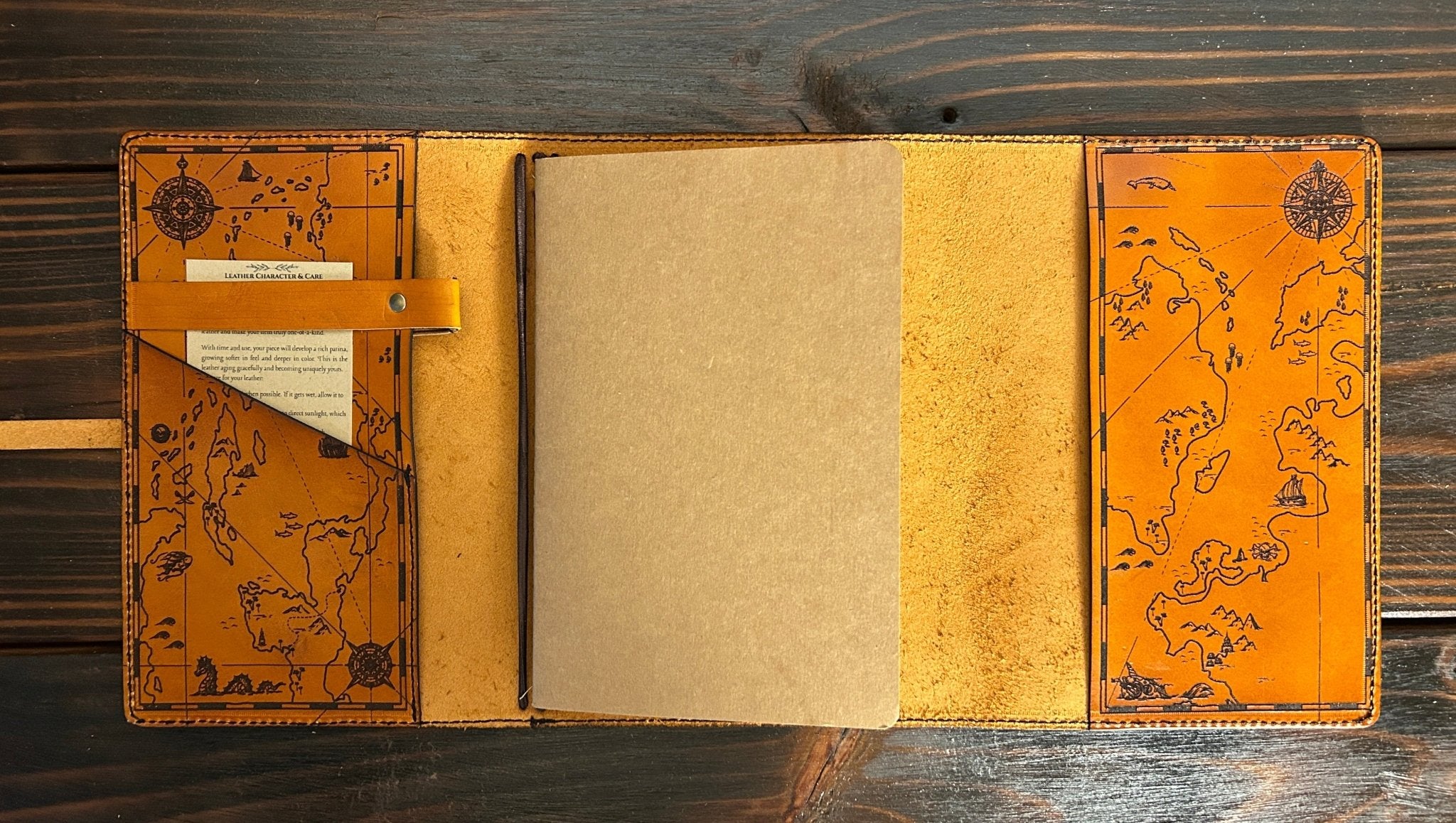 Premium Leather Travelers Journal - Ocean Explorer Design - The Wyverns Workshop