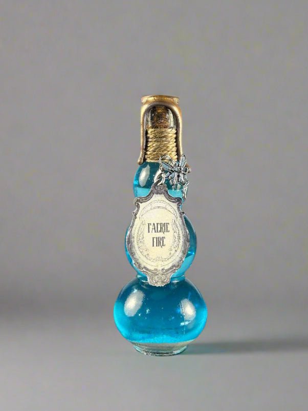 Swirling Potion Glass Bottle - Blue Faerie Fire Design - Fairy Charm - DND, Prop, Magic - The Wyverns Workshop