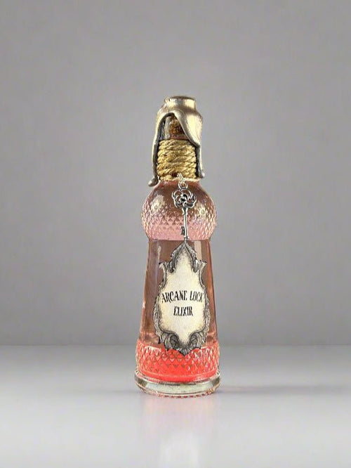 Swirling Potion Glass Bottle - Pink Arcane Lock Design - Key Charm - DND, Prop, Magic - The Wyverns Workshop