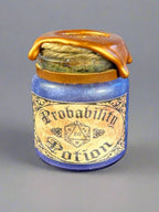 Swirling Potion D20 Glass Bottles - Apothecary Labels - Dripped Wax Seal- Purple Front View- DND, Prop, Magic - The Wyverns Workshop